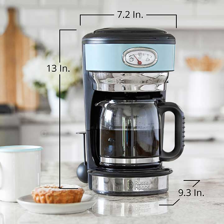 Retro Style 8 Cup Coffeemaker Blue Stainless Steel Russell Hobbs